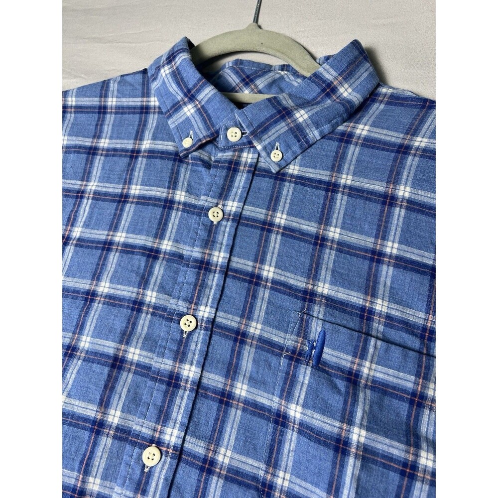 Johnnie O Hanging Out‎ Long Sleeve Blue Plaid Button Down Size XXL 100% Cotton